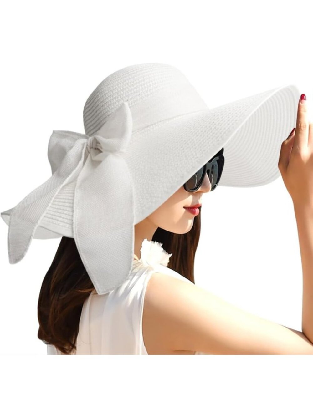 Wide Brim Straw Beach Hat for Women - Floppy, Foldable, UPF 50+ Sun Protection - Picture 8 of 8
